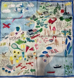 Kate Spade Mantouk Map Silk Square Scarf Pacific Blue 100% Authentic - Picture 1 of 5