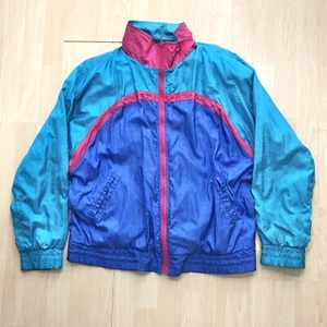 Vtg Rainbow Ridge Windbreaker XL Zip Colorblock Track Jacket w Shoulder Pads - Picture 1 of 8