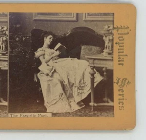Woman Reading Favorite Poet Stereoview - Picture 1 of 2