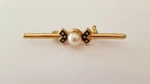 Gold Bar with Faux Pearl Accent Brooch Coat Sweater Pin Vintage Costume Jewelry - Picture 1 of 2