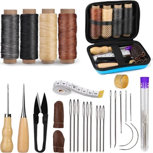 Leather Thread Stitching Needles Awl Hand Sewing Leather Upholstery Repair Kit - Picture 1 of 8