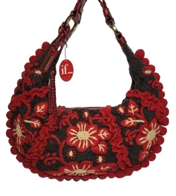 ISABELLA FIORE KNIT WHIT HALEY 3D FLORAL TASSELED HOBO SHOULDER HANDBAG Y2K $395 - Image 1 of 4