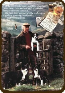 1986 BORDER COLLIE Hunde & DEWAR'S Scotch Vntg-Look DEKORATIVE REPLIK METALLSCHILD - Bild 1 von 1