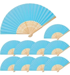 12 Pack Hand Fan, Bamboo Folded Hand Fan Sky Blue NIB - Picture 1 of 4
