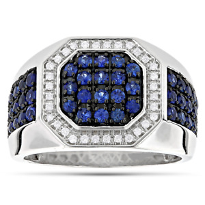 1.8CTW Unique CZ & Blue Sapphire 935 Argentium Silver Men's Fashion Ring