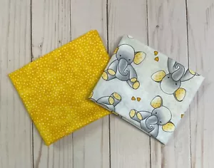 Juego de 2 licuadoras de puntos amarillos gris elefante bebé tela FQ Fat Quarter 100 % algodón - Imagen 1 de 3