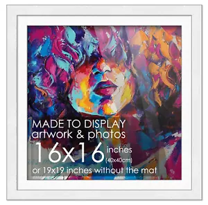 16x16 Frame White With White Picture Mat For 16x16 Print - Or 19x19 Art Without - Picture 1 of 9