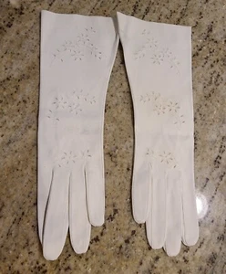 New! Vintage Women Size S 6.5 White Suede Formal 11" Long Gloves Eyelet Flower - Picture 1 of 15