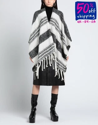 RRP €215 TWINSET Boucle Cape One Size Knitted Striped Fringed  - Image 1 of 4