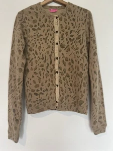 BCBG Girls Leopard Animal Print Cardigan Sz L Wool Blend Skull Buttons Boho - Picture 1 of 11