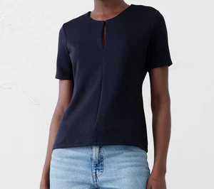 Banana Republic Soft Touch Scuba Rundhalsausschnitt Top Damen Medium M adrett marineblau neu mit Etikett - Bild 1 von 5