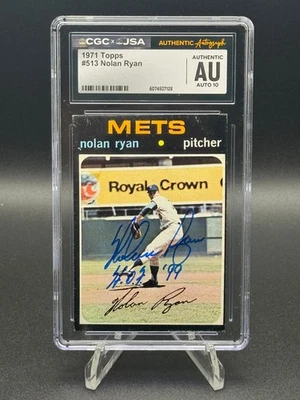Signed 1971 Topps Nolan Ryan #513, CGC x JSA Auto 10, Inscribed “HOF 99” 🔥Fire! - Image 1 of 4
