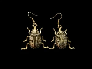Chico’s Beetle Earrings Bug Insect Gold Boho Statement Textured Vintage CZ - Picture 1 of 5