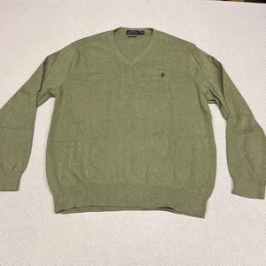 Polo Ralph Lauren Pullover Herren XXL Grün Pima Baumwolle V-Ausschnitt Strickpullover Preppy - Bild 1 von 6