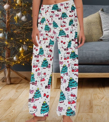 Pantalones de salón Hello Kitty Holiday Navidad terciopelo elástico pijama acogedor para mujer L Foto 1 de 4
