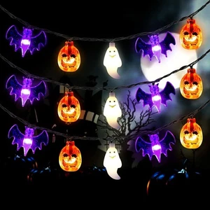 Mosoan Halloween String Lights Battery Operated 20 Feet 30 Pumpkin Bat Ghost - Picture 1 of 8