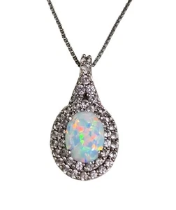 Designer SONNE 925 Sterlingsilber Opal und Diamant Heiligenschein Anhänger Halskette 19" - Bild 1 von 12