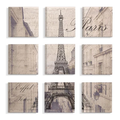 Apartamentos Stupell Vintage Torre Eiffel sobre París, 9 piezas multicolor 12 x 12 Foto 1 de 3