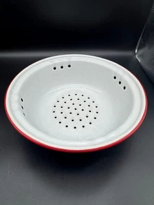 Colino colino smaltato bianco rosso vintage diametro 10" alto 3" primitivo - Foto 1 di 7