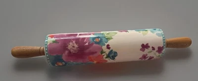 Pioneer Woman “Sweet Romance “Ceramic Rolling Pin With Acacia Wood Handles - Image 1 of 4
