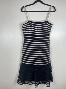 JS Collections Women's US 6 black Beige Cocktail Dress Striped Satin Mesh Mini - Picture 1 of 8
