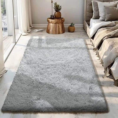 Alfombra mullida alfombra peluda, alfombras grises de 3x5 para dormitorio, peluda súper suave  Foto 1 de 4