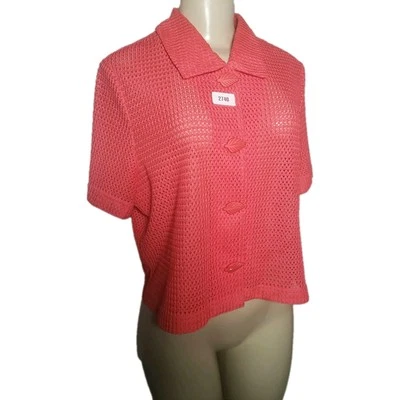 Blusa corta Miss Dorby Petites naranja tejida abierta hoja camisa abotonada talla 14P Foto 1 de 4