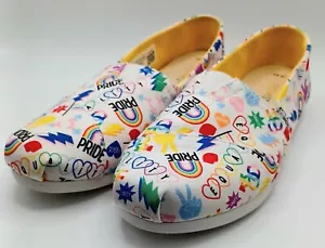 Toms Womens Shoe Size 6.5 Belmonte Multicolor Pride Love Wins Hearts Rainbow NEW - Picture 1 of 14