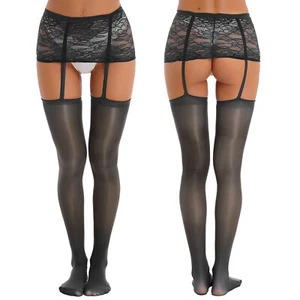 Womens Lace Skirted Garter Belt Pantyhose Sheer Mini Skirt Hosiery Stockings - Picture 1 of 146