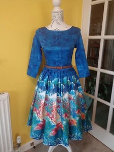 Lindy Bop Holly Hare Floral Print Swing Dress UK Size 8 (US Size 4) - Picture 1 of 13