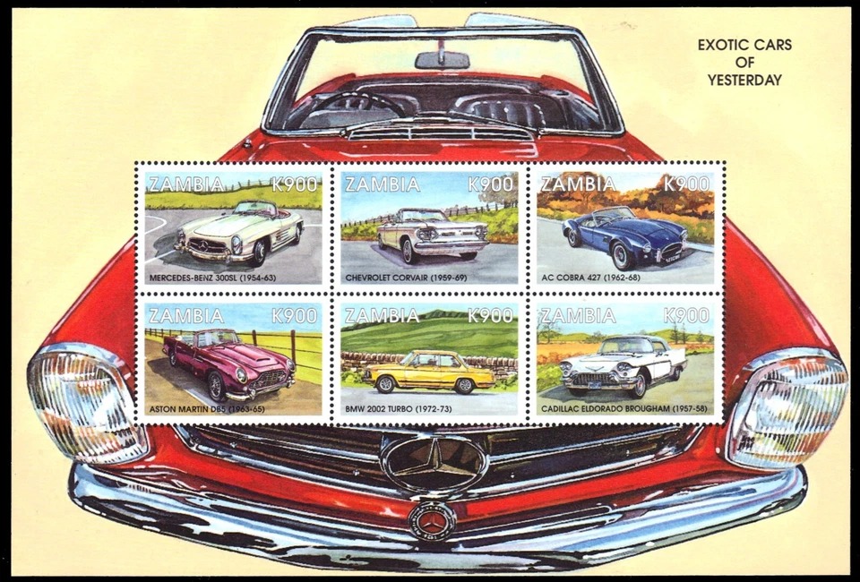 ZAMBIA 770 - Exotic Cars of Yesterday "Souvenir Sheet" (pb66711) - Image 1 of 1