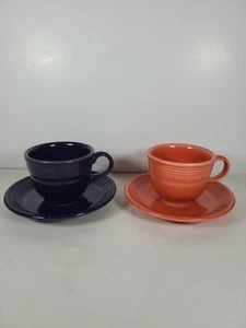 Fiestaware Homer Laughlin Cup and Saucer Retired Purple and Persimmon- Set of 2 - Picture 1 of 8