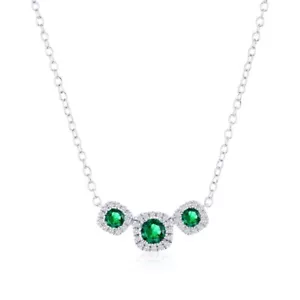Lab-Grown 0.28ct Emerald & 0.07ct Natural Diamond Necklace - Picture 1 of 1