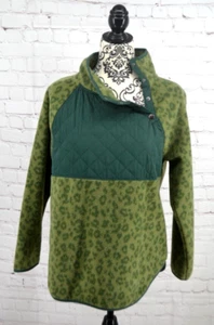 J. CREW Women's Quilted Button Neck Sherpa Tunic Fleece SIZE SMALL Green Leopard - Picture 1 of 5