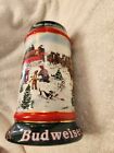 1991  Anheuser Busch  AB  Budweiser Bud Holiday Christmas Beer Stein Clydesdales
