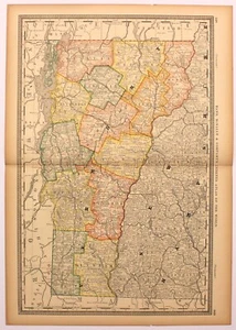 "VERMONT" Antique authentic map 1883 - Picture 1 of 1