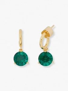NWT Kate Spade Brilliant Tri-prong Round Drop Earrings $48 forest Green Gold - Picture 1 of 6