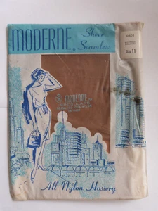 Moderne Large Size 11" Vintage RHT Sheer Seamfree Nylon Stockings in Tan - Picture 1 of 2