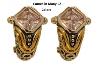 CZ trillon lavender silver earrings 18kt yellow gold swarovski elements hoop NEW - Picture 1 of 5