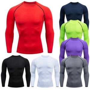 Men's Long Sleeve Compression Underwear Shirts Tops Base Layer Sports T-Shirt - Picture 1 of 19
