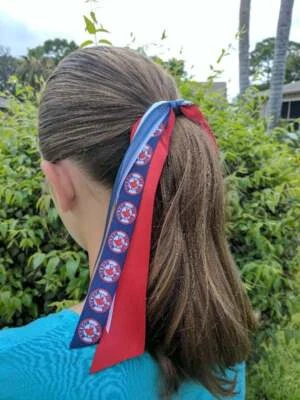 Team Colors Ribbon Ponytail Holder Made with Boston Red Sox Grosgrain Ribbon - Image 1 of 4