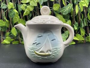 Vintage Porcelier Sail Boat Sailboat Nautical Ceramic Teapot Tea Pot