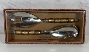 Pier 1 Imports Serveware Set Salad Serving Utensils Stainless w/Beaded Handles - Picture 1 of 3