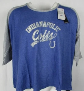Indianapolis Colts NFL Women's 3/4 Sleeve Blue & Gray Distress Print T-Shirt - Picture 1 of 7