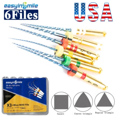 EASYINSMILE 6Pcs Dental Endodontic Rotary Files X3-Blue Max Files 25MM NITI Root canal Files