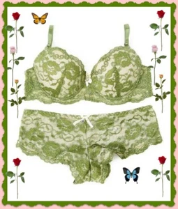 36C Sujetador Bikini Bragas Bikini Encaje Verde Francés Almohadilla Desnudo PU Convertible Multivía JUEGO - Imagen 1 de 1