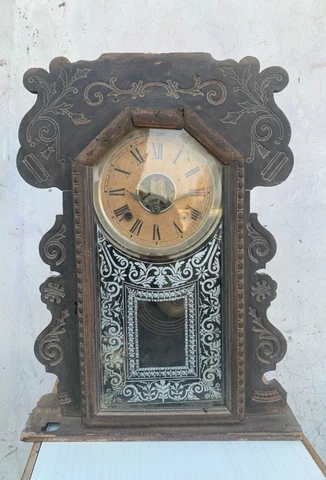 19th C Vintage Handcrafted American Gingerbread Clock Ansonia Clock Co. New York Cover