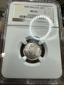 1945 MALAYA 10 CENTS NGC MS64 - Picture 1 of 2