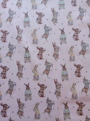 TimWUnderland C - bunnies -pale pink  Liberty Tana Lawn cotton approx 67 x 16 cm - Image 1 of 4