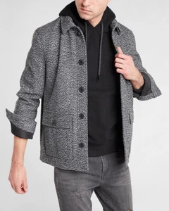 NEW EXPRESS $248 GRAY BLACK WOOL BLEND CHORE JACKET COAT SZ M MEN FORMAL CASUAL - Picture 1 of 15